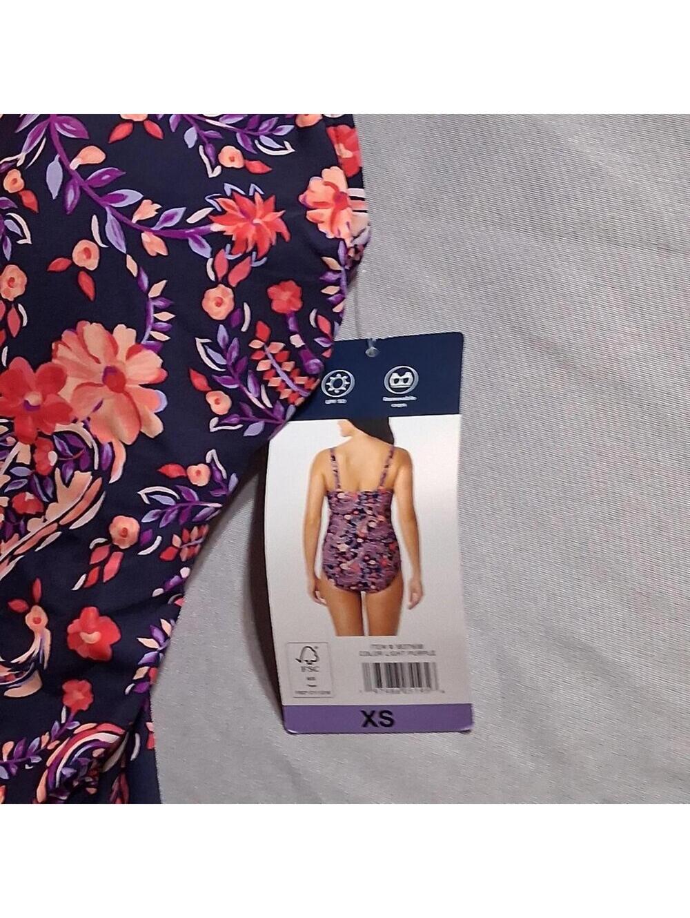 Land's End Paisley Floral One Piece Swimsuit Navy Coral Ruched XS - Picture 6 of 9